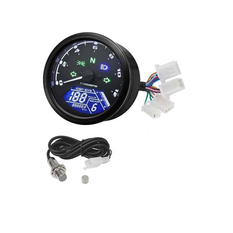 WYHJIUY Universal Motorrad 12000RMP -Computer-geschwindigkeitsmesser-grüne Tachometer 1-4 Zylinder Motorrad Gauge Motorrad Digital Dash Speed Gear Display von WYHJIUY