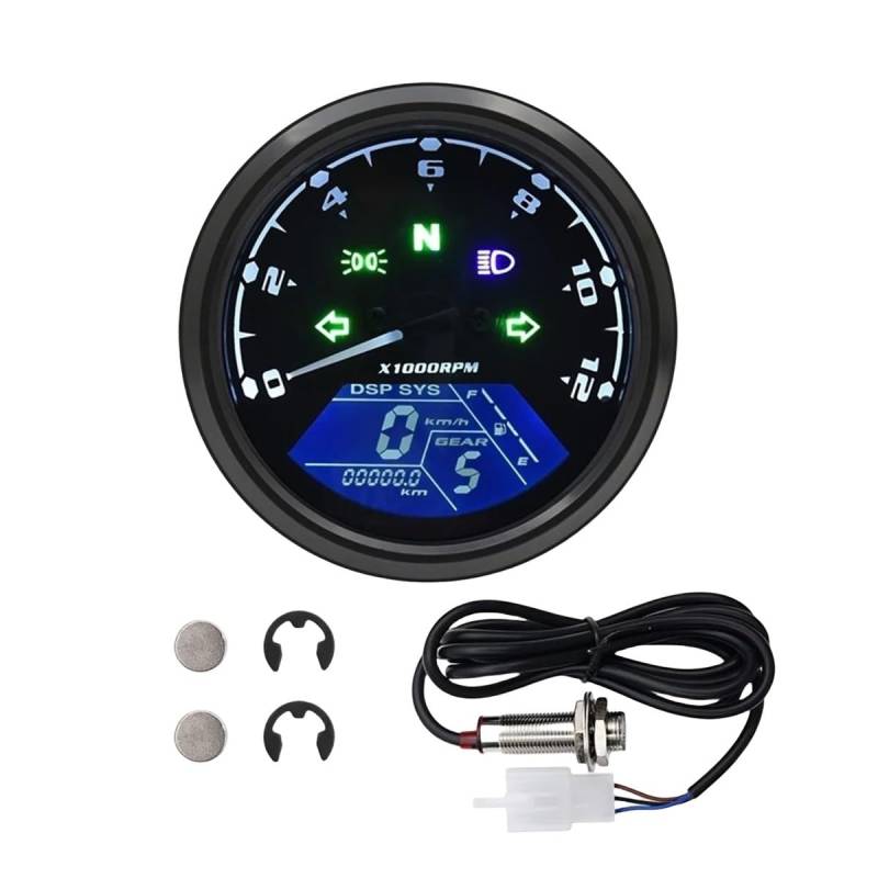 WYHJIUY Universal Motorrad 12000RMP -Computer-geschwindigkeitsmesser-grüne Tachometer 1-4 Zylinder Motorrad Gauge Motorrad Digital Dash Speed Gear Display von WYHJIUY