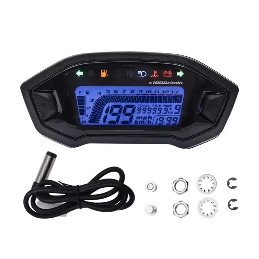 WYHJIUY Universal Motorrad Digital 13000rpm Tacho Hintergrundbeleuchtung Motor Fahrzeug Für 2-4 Zylinder Kilometerzähler 7 Farben Einstellen Speed Gear Display von WYHJIUY