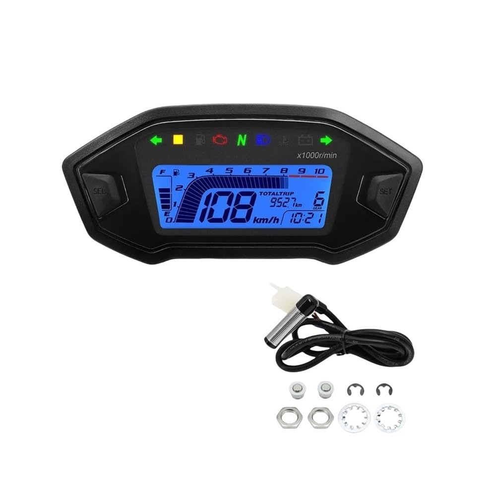 WYHJIUY Universal Motorrad Digital Tachometer Tachometer Dashboard 10000 RPM Instrument Panel Meter Display Für 1,2,4 Zylinder Speed Gear Display von WYHJIUY