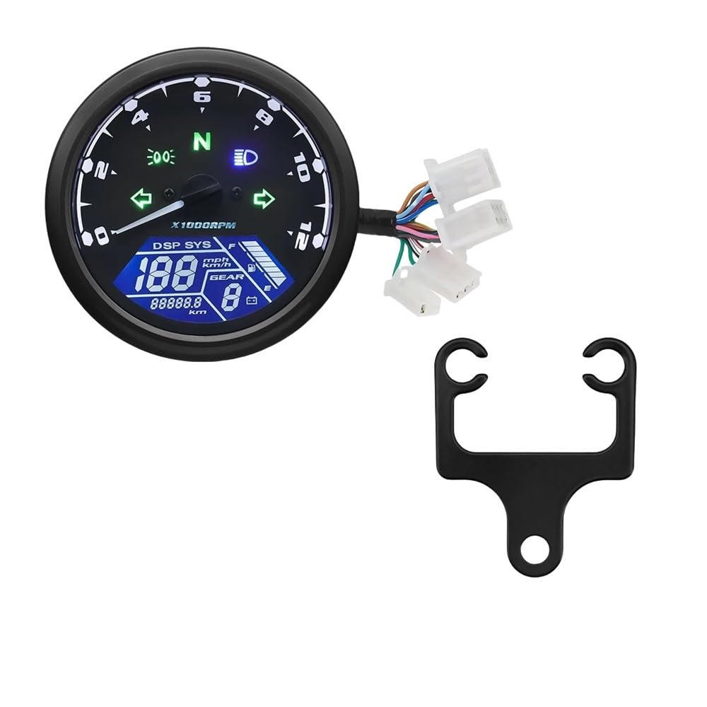 WYHJIUY Universal Motorrad Tacho Digital Kilometerzähler Mit Getriebe Anzeige 12000kmh/mph Stunde Meter Drehzahlmesser Für Y&amaha Speed Gear Display von WYHJIUY