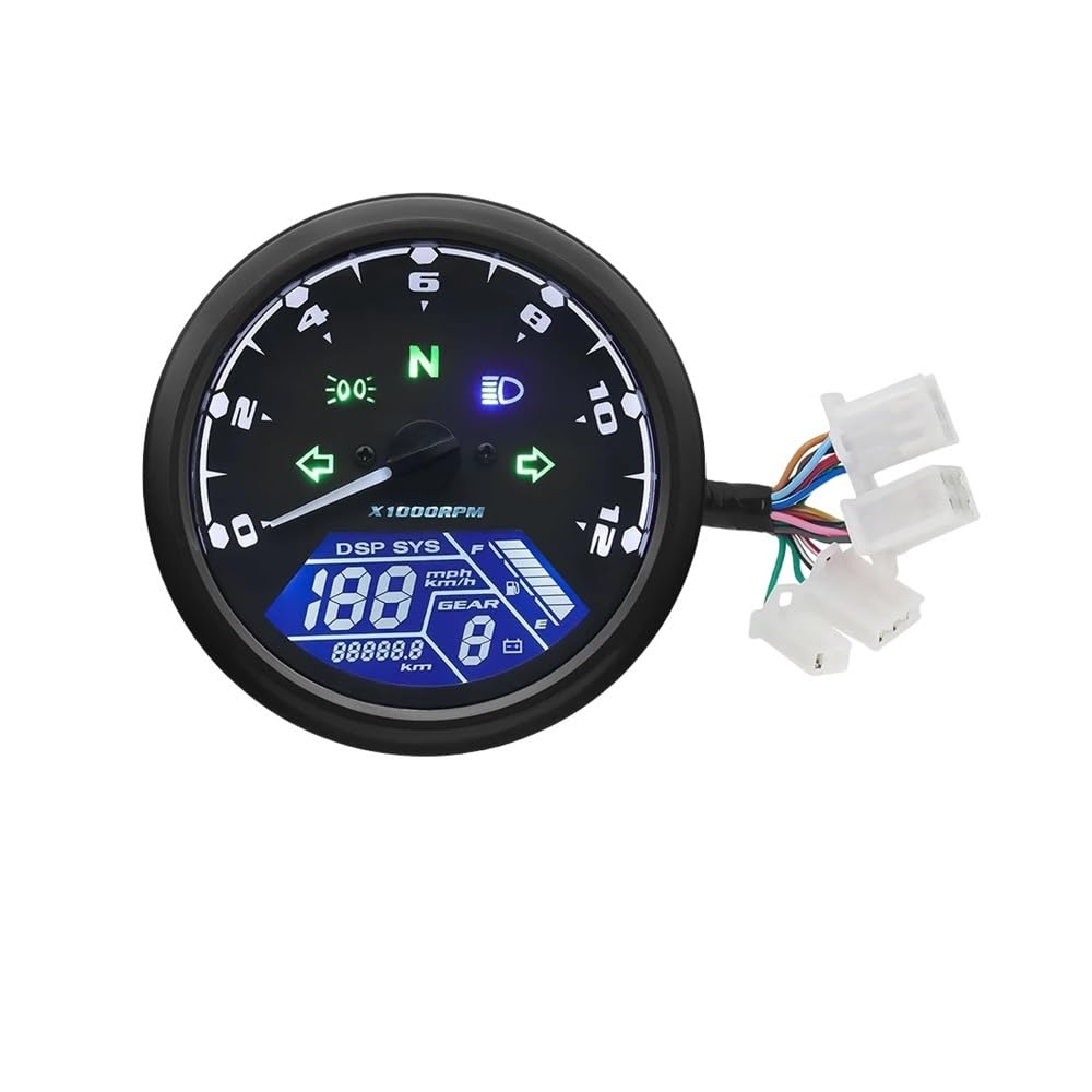 WYHJIUY Universal Motorrad Tacho Digital Kilometerzähler Mit Getriebe Anzeige 12000kmh/mph Stunde Meter Drehzahlmesser Für Y&amaha Speed Gear Display von WYHJIUY