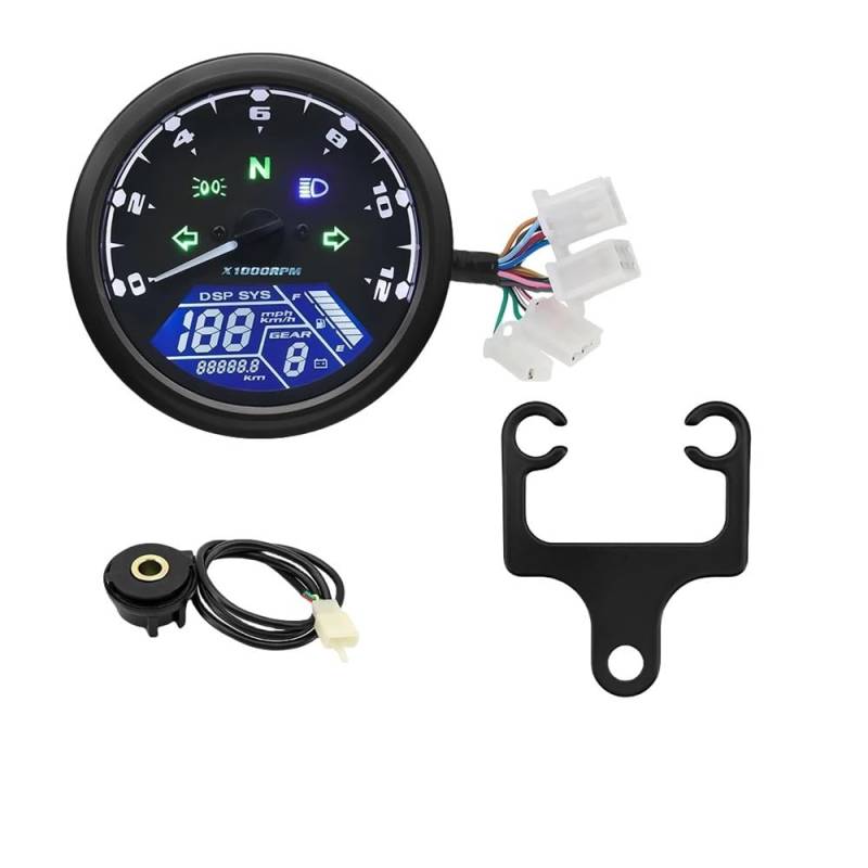 WYHJIUY Universal Motorrad Tacho Digital Kilometerzähler Mit Getriebe Anzeige 12000kmh/mph Stunde Meter Drehzahlmesser Für Y&amaha Speed Gear Display von WYHJIUY