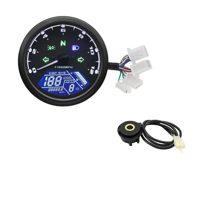 WYHJIUY Universal Motorrad Tacho Digital Kilometerzähler Mit Getriebe Anzeige 12000kmh/mph Stunde Meter Drehzahlmesser Für Y&amaha Speed Gear Display von WYHJIUY