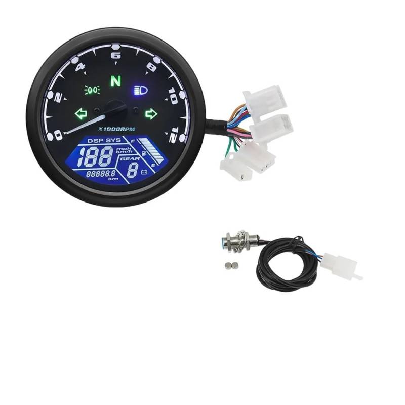 WYHJIUY Universal Motorrad Tacho Digital Kilometerzähler Mit Getriebe Anzeige 12000kmh/mph Stunde Meter Drehzahlmesser Für Y&amaha Speed Gear Display von WYHJIUY