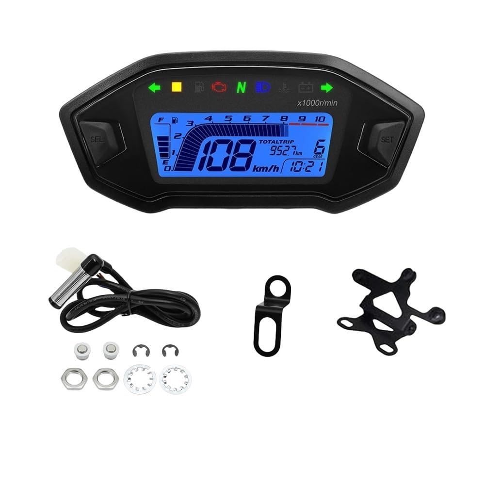 WYHJIUY Universal Motorrad Tachometer 7 Farben Digital Meter Instrument 13000rpm Drehzahlmesser Lichtanzeige Speed Gear Display von WYHJIUY