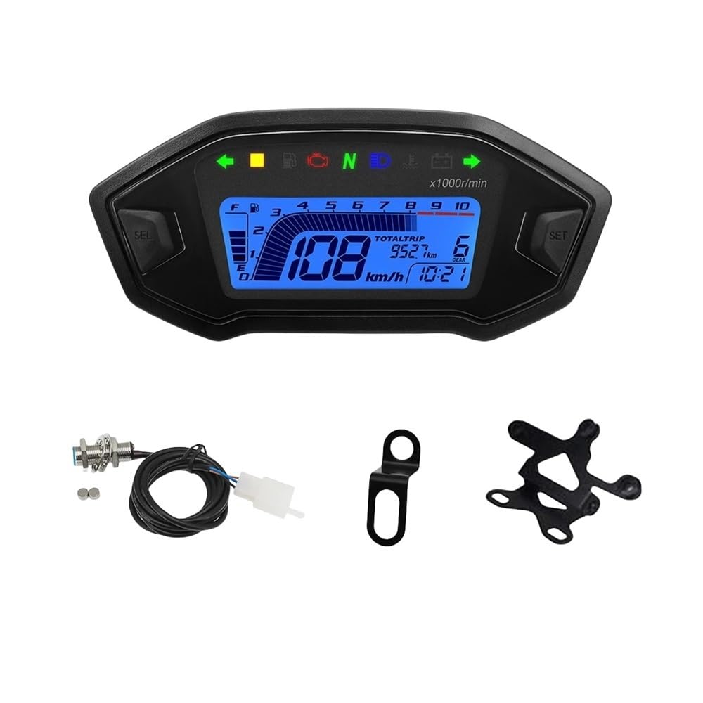 WYHJIUY Universal Motorrad Tachometer 7 Farben Digital Meter Instrument 13000rpm Drehzahlmesser Lichtanzeige Speed Gear Display von WYHJIUY