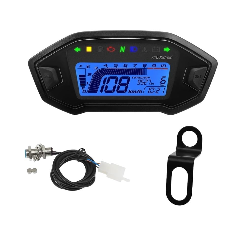 WYHJIUY Universal Motorrad Tachometer 7 Farben Digital Meter Instrument 13000rpm Drehzahlmesser Lichtanzeige Speed Gear Display von WYHJIUY