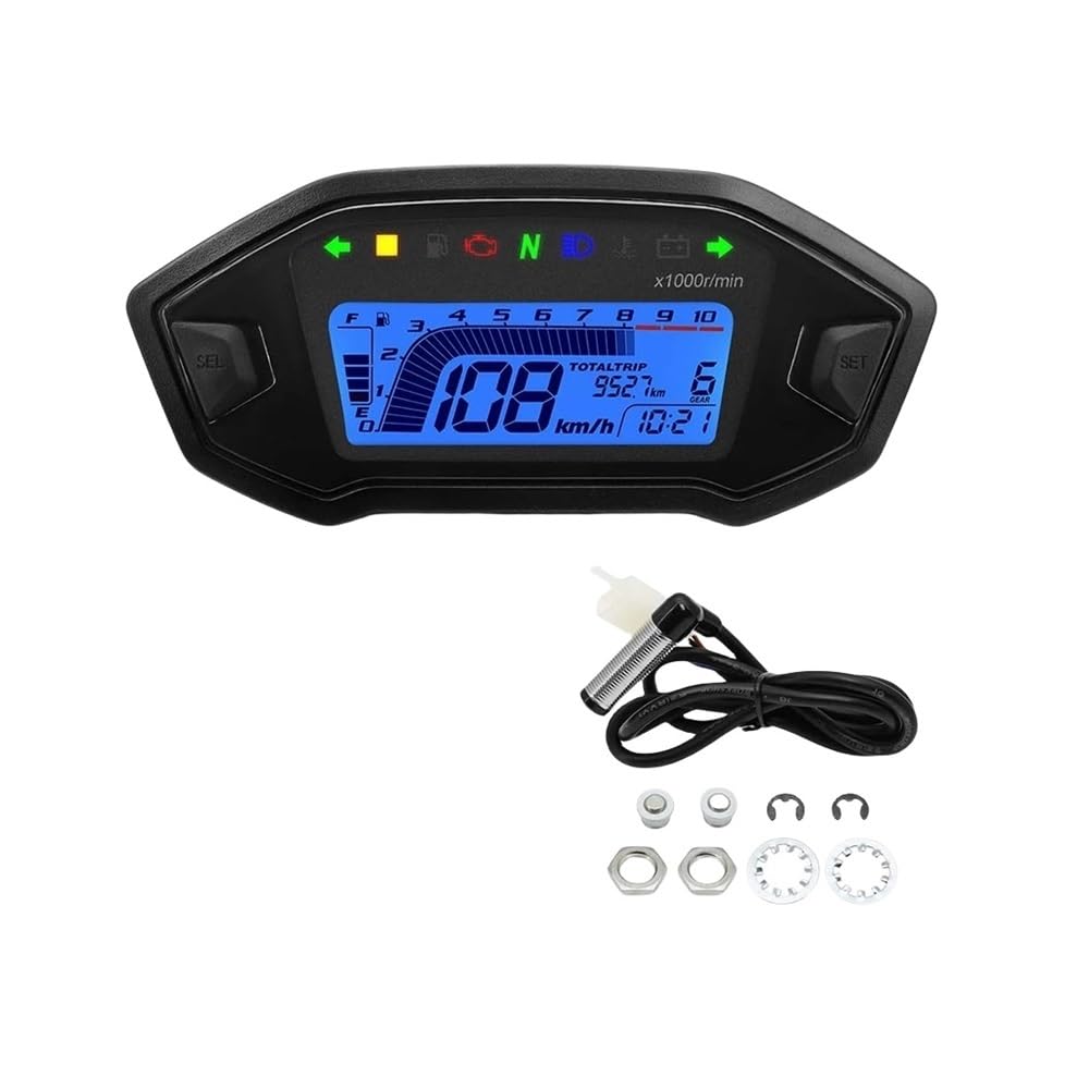 WYHJIUY Universal Motorrad Tachometer 7 Farben Digital Meter Instrument 13000rpm Drehzahlmesser Lichtanzeige Speed Gear Display von WYHJIUY