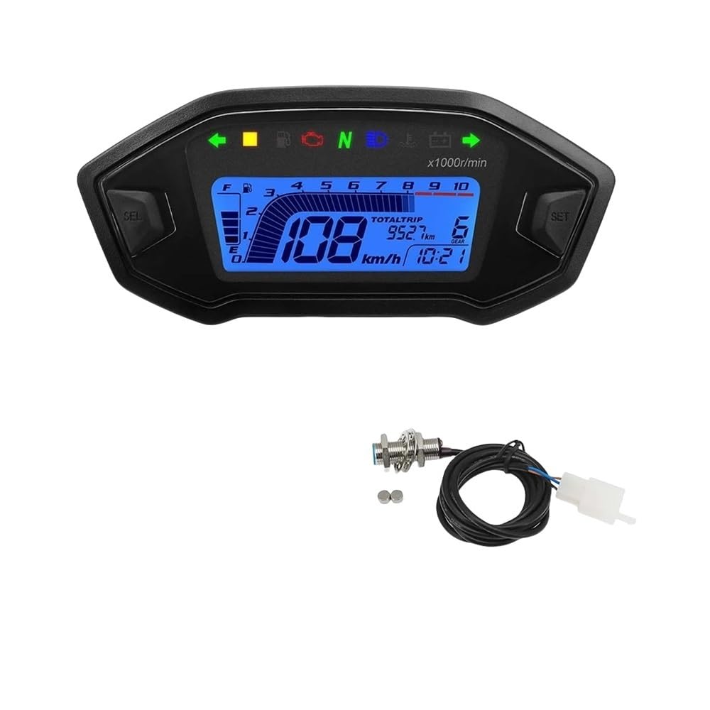 WYHJIUY Universal Motorrad Tachometer 7 Farben Digital Meter Instrument 13000rpm Drehzahlmesser Lichtanzeige Speed Gear Display von WYHJIUY