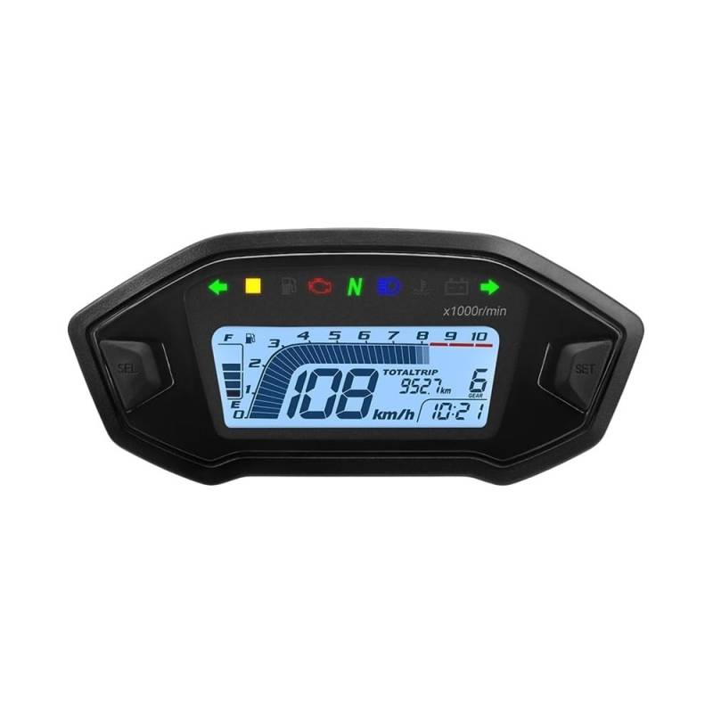 WYHJIUY Universal Motorrad Tachometer 7 Farben Digital Meter Instrument 13000rpm Drehzahlmesser Lichtanzeige Speed Gear Display von WYHJIUY