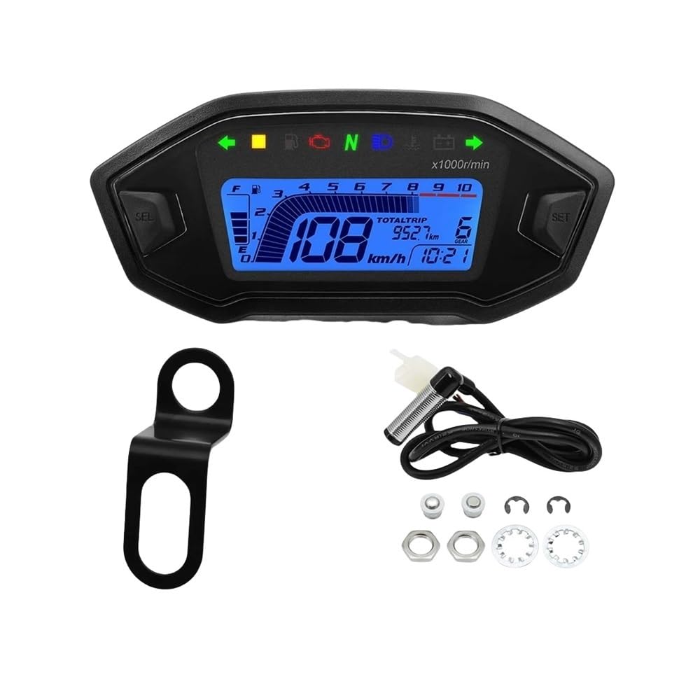 WYHJIUY Universal Motorrad Tachometer 7 Farben Digital Meter Instrument 13000rpm Drehzahlmesser Lichtanzeige Speed Gear Display von WYHJIUY