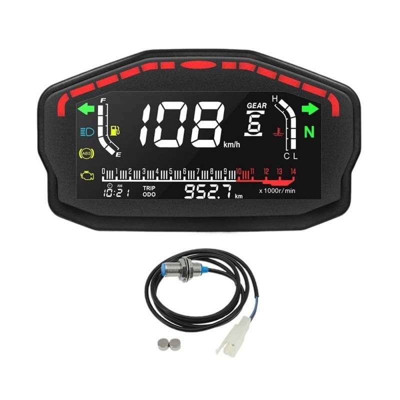 WYHJIUY Universelles Digitales Motorrad-Armaturenbrett, Armaturenbrett, 0–14.000 U/min, Tachometer, Kilometerzähler, Drehzahlmesser Für 2,4-Zylinder-Motoren Speed Gear Display von WYHJIUY