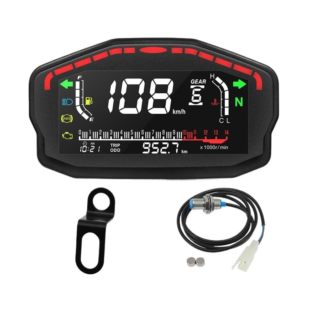 WYHJIUY Universelles Digitales Motorrad-Armaturenbrett, Armaturenbrett, 0–14.000 U/min, Tachometer, Kilometerzähler, Drehzahlmesser Für 2,4-Zylinder-Motoren Speed Gear Display von WYHJIUY