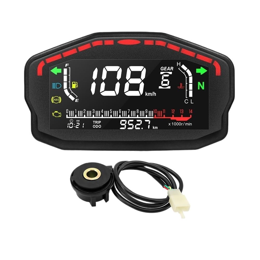 WYHJIUY Universelles Digitales Motorrad-Armaturenbrett, Armaturenbrett, 0–14.000 U/min, Tachometer, Kilometerzähler, Drehzahlmesser Für 2,4-Zylinder-Motoren Speed Gear Display von WYHJIUY