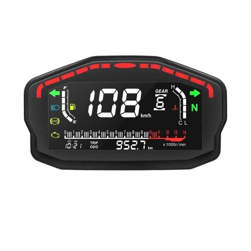 WYHJIUY Universelles Digitales Motorrad-Armaturenbrett, Armaturenbrett, 0–14.000 U/min, Tachometer, Kilometerzähler, Drehzahlmesser Für 2,4-Zylinder-Motoren Speed Gear Display von WYHJIUY