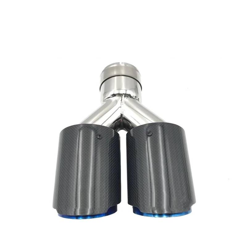 Auto Auspuffrohr 1PCS Y Modell Glänzend Carbon Gleiche Länge Blau Edelstahl Universal Auto Dual Tail Tip Auspuff Blau End Rohr Auto Auspuff Schalldämpfer(60MM IN 101MM Out) von WYLWSHA