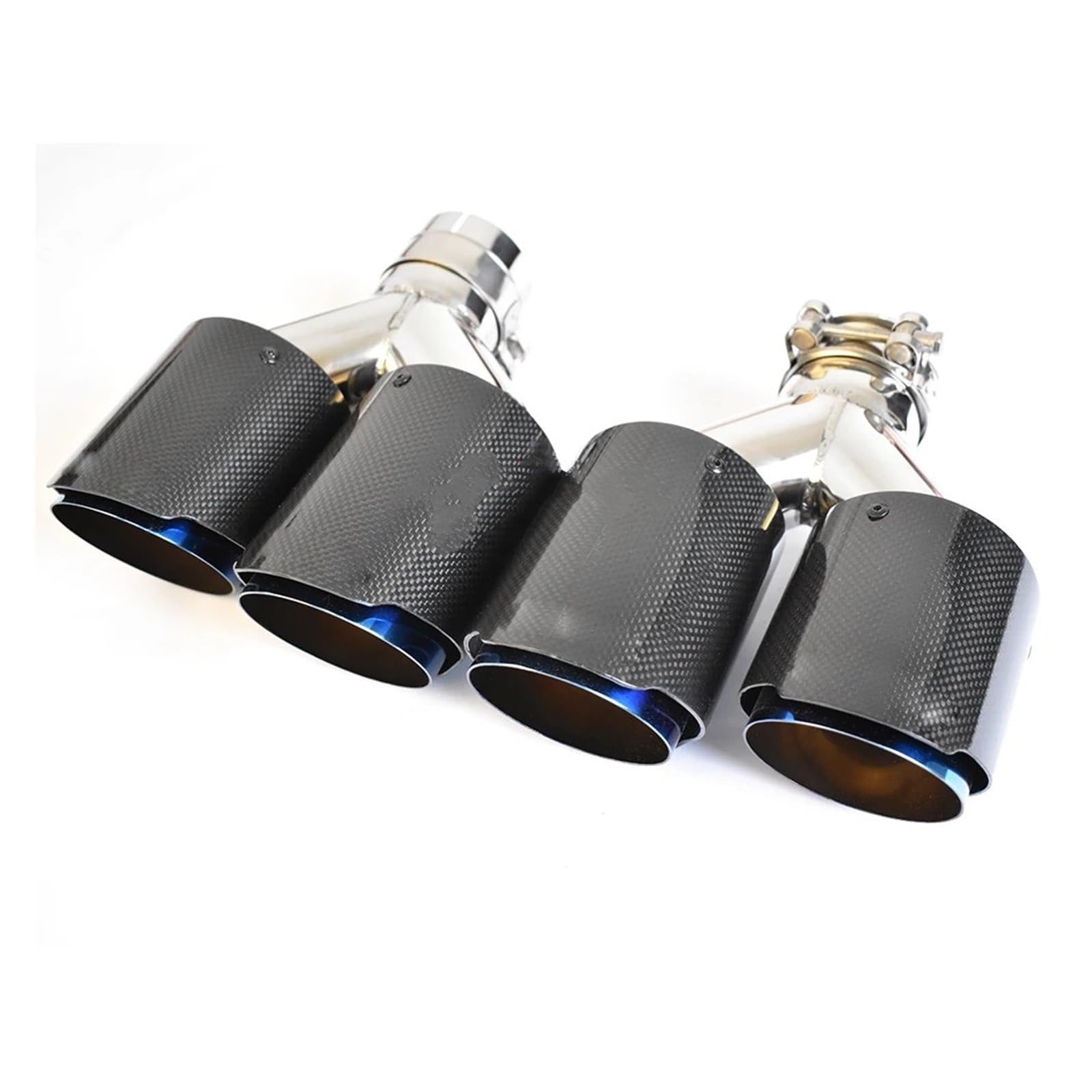 Auto Auspuffrohr 2PCS Universal Dual Y Style Carbon Fiber Exhaust Pipe Glossy Blue Muffler Muffler Tip Auto Auspuff Schalldämpfer(51-101MM) von WYLWSHA