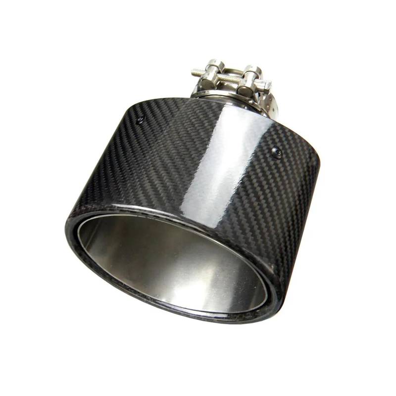 Auto Auspuffrohr Auto-Universal-Carbon-Faser-Oval-Auspuffspitze Glänzend Schwarz Carbon-Faser Gelockter Kantentyp Modifiziertes Auspuffrohr Auto Auspuff Schalldämpfer(IN 51- Out 90x150) von WYLWSHA