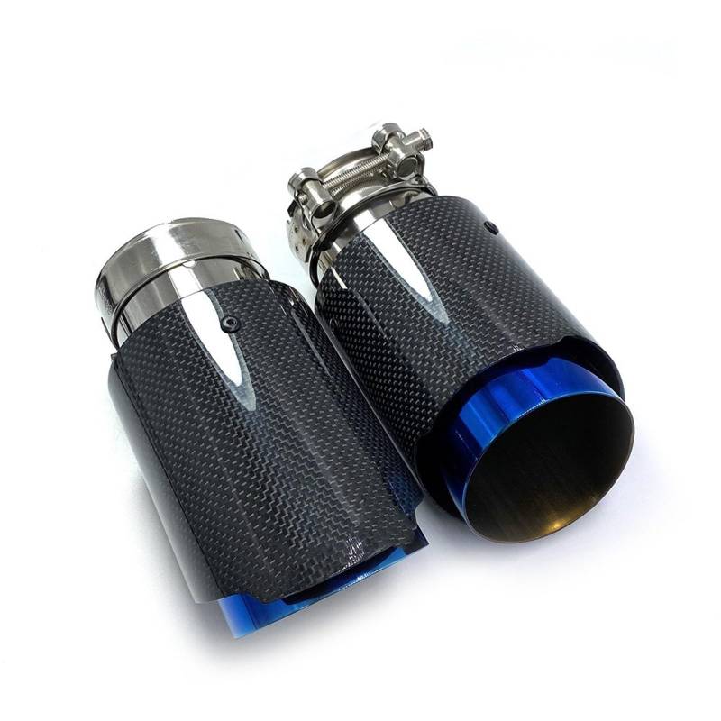 Auto Auspuffrohr Für F30 1PCS Auto Auspuff Endrohr Glänzend Carbon Schwanz Ende Blau Edelstahl Gerade Schalldämpfer Spitze Flansch Auto Auspuff Schalldämpfer(63-76mm) von WYLWSHA