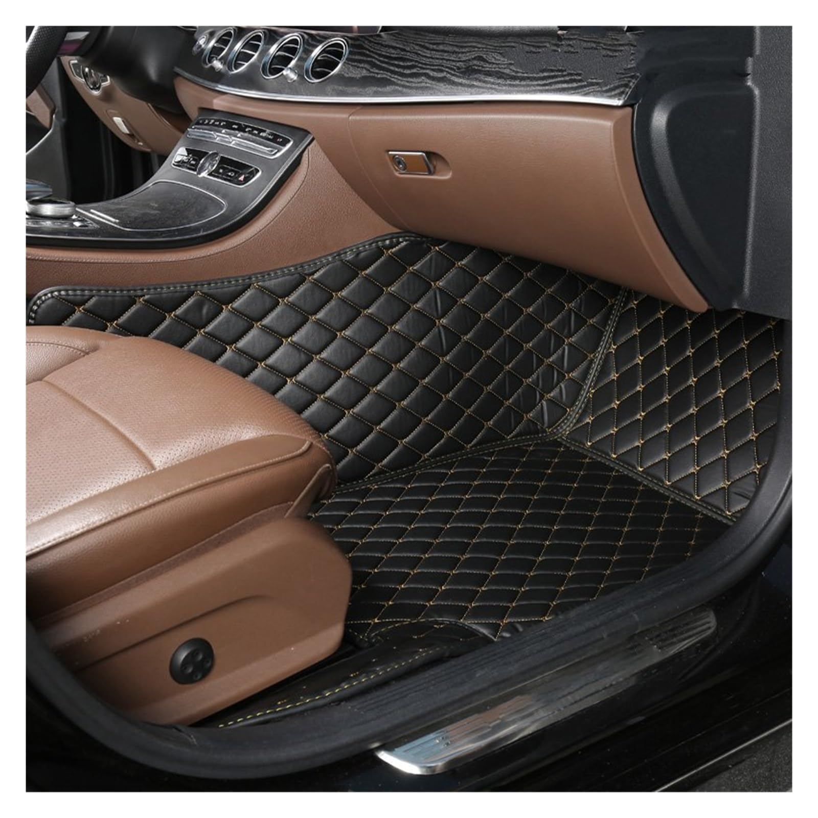 Fußmatten Auto Auto Boden Matte Für Hyundai Für Tucson 2006 2007 2008 2009 2010 2011 2012 2013 2014 Fuß Pad Innen Auto Zubehör Auto Fussmatte(Copilot-Black Gold) von WYLWSHA