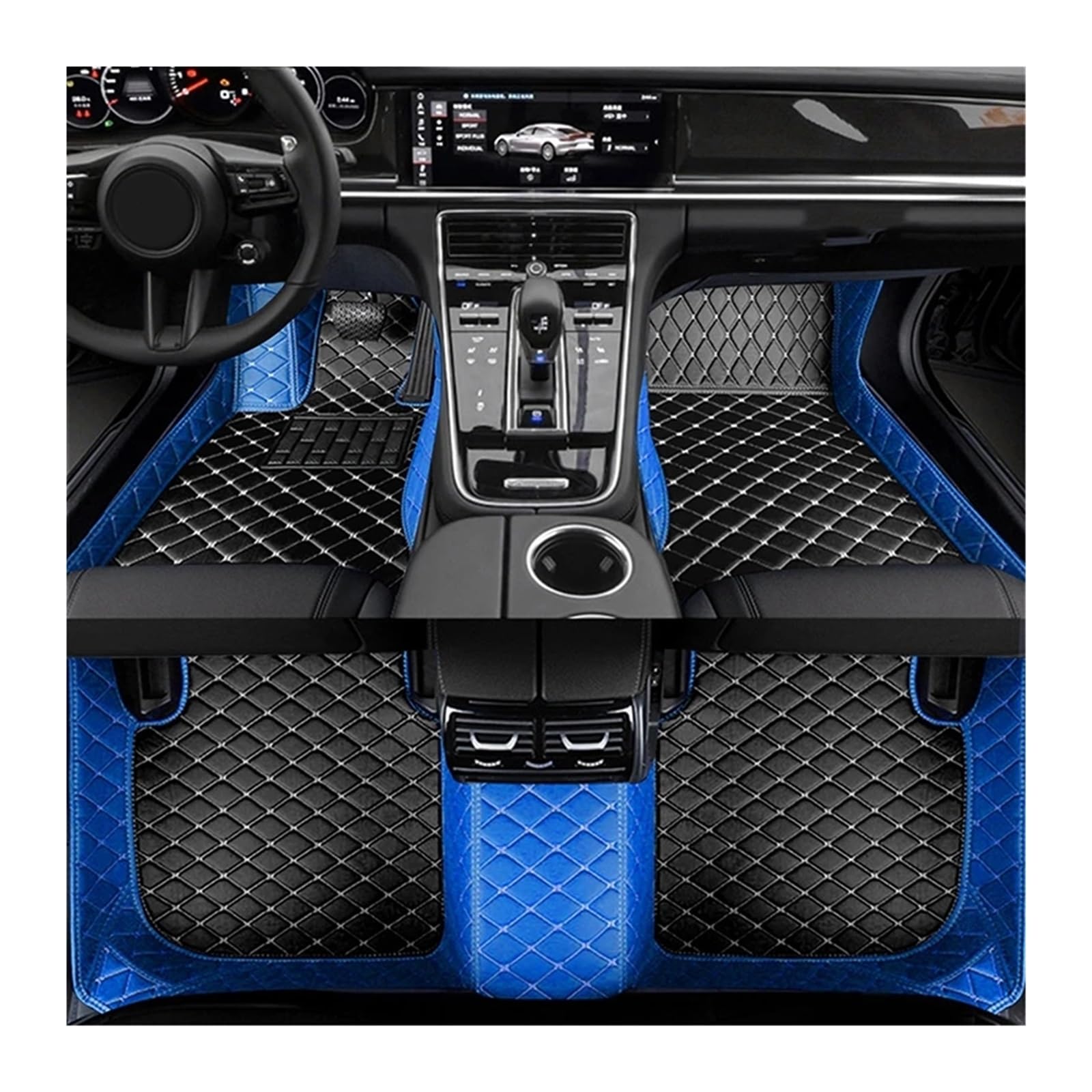 Fußmatten Auto Für Ford Für Mustang 2015-2021 Auto Fußmatten Interior Styling Leder Teppiche Auto Schutz Auto Fussmatte(3PC Floor mat 15,Left Steering Wheel) von WYLWSHA