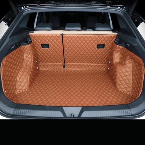 Kofferraumabdeckung Für VW Für ID4 2021 2022 Boot Matten Benutzerdefinierte Auto Leder Auto Stamm Matten Boot Liner Anti Slip Matte Auto Fracht Hinten Stamm Matte Kofferraumschutzmatte(Brown) von WYLWSHA