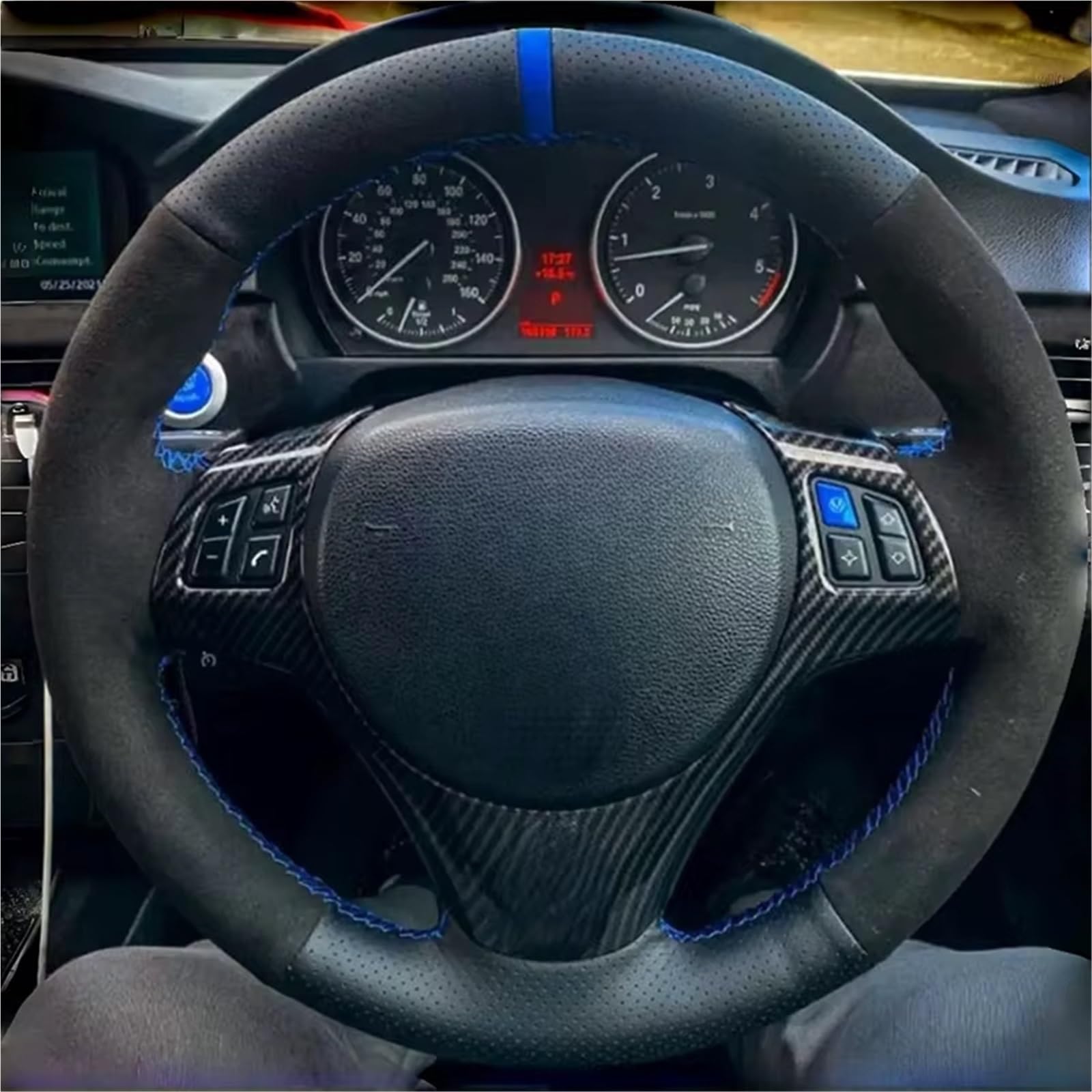 Lenkradbezug Auto Lenkrad Abdeckung Leder Lenkrad Abdeckung Wrap Auto Innen Zubehör Für Sport Für M3 Für E87 Für E81 Lenkradhülle(Light Blue Thread) von WYLWSHA