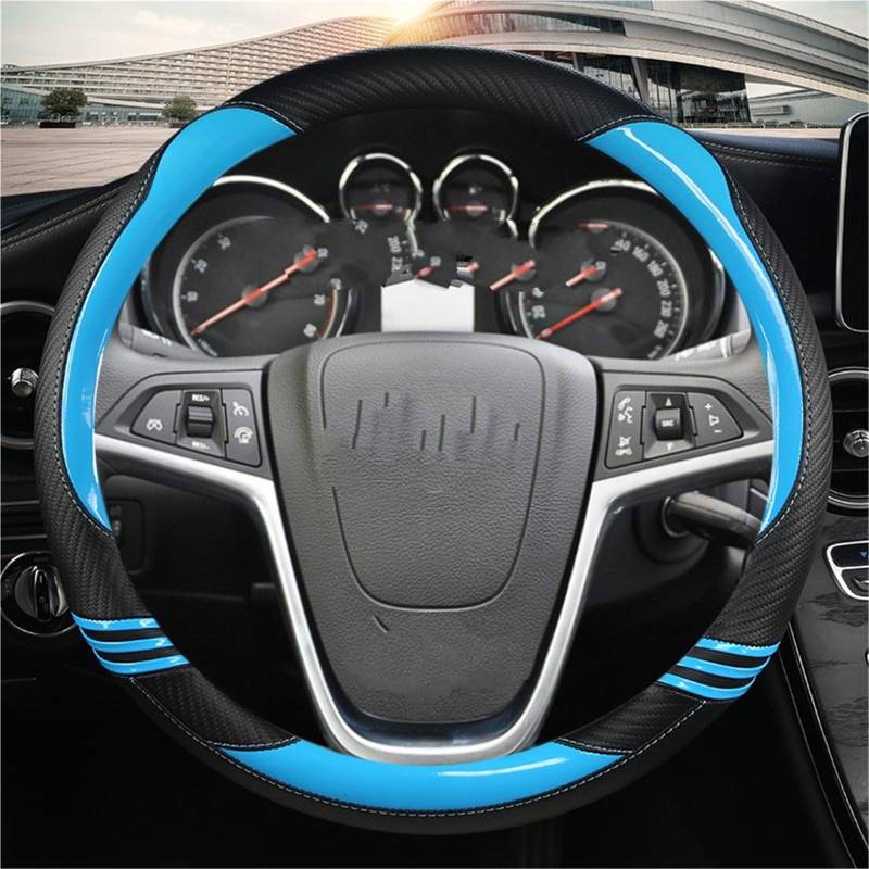 Lenkradbezug Carbon Faser + Leder Auto Lenkrad Abdeckung Auto Zubehör Für Opel Für Insignia 2008-2013 Für Astra Für Cascada Für Mokka 2012-2019 Lenkradhülle(Blue) von WYLWSHA