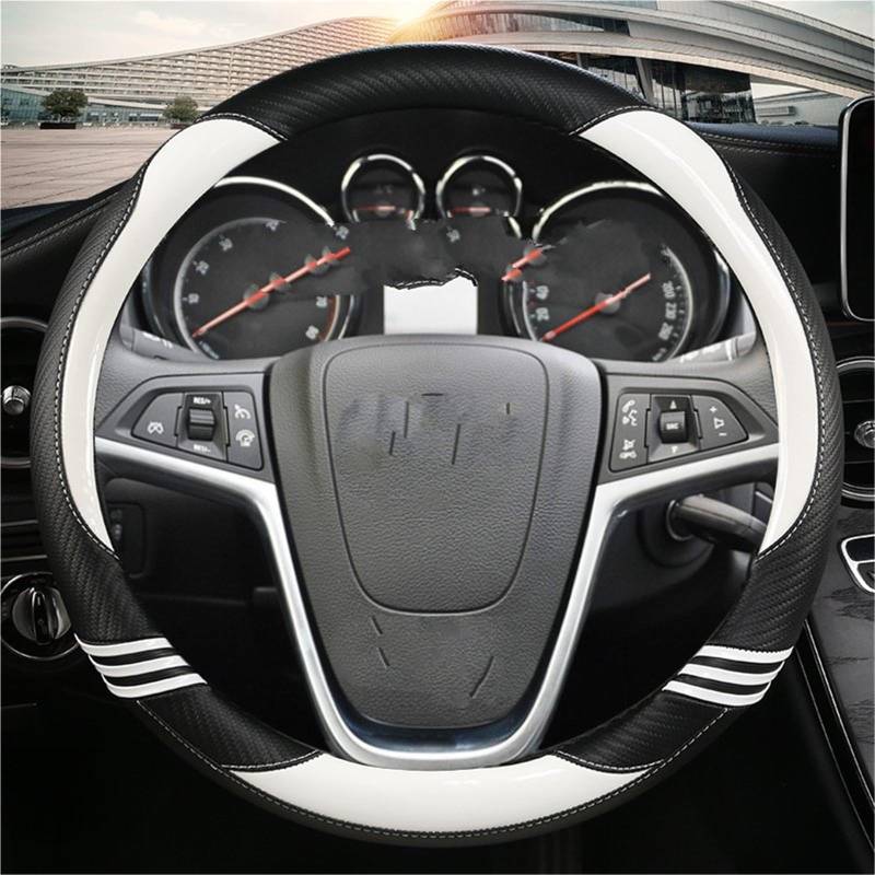 Lenkradbezug Carbon Faser + Leder Auto Lenkrad Abdeckung Auto Zubehör Für Opel Für Insignia 2008-2013 Für Astra Für Cascada Für Mokka 2012-2019 Lenkradhülle(White) von WYLWSHA