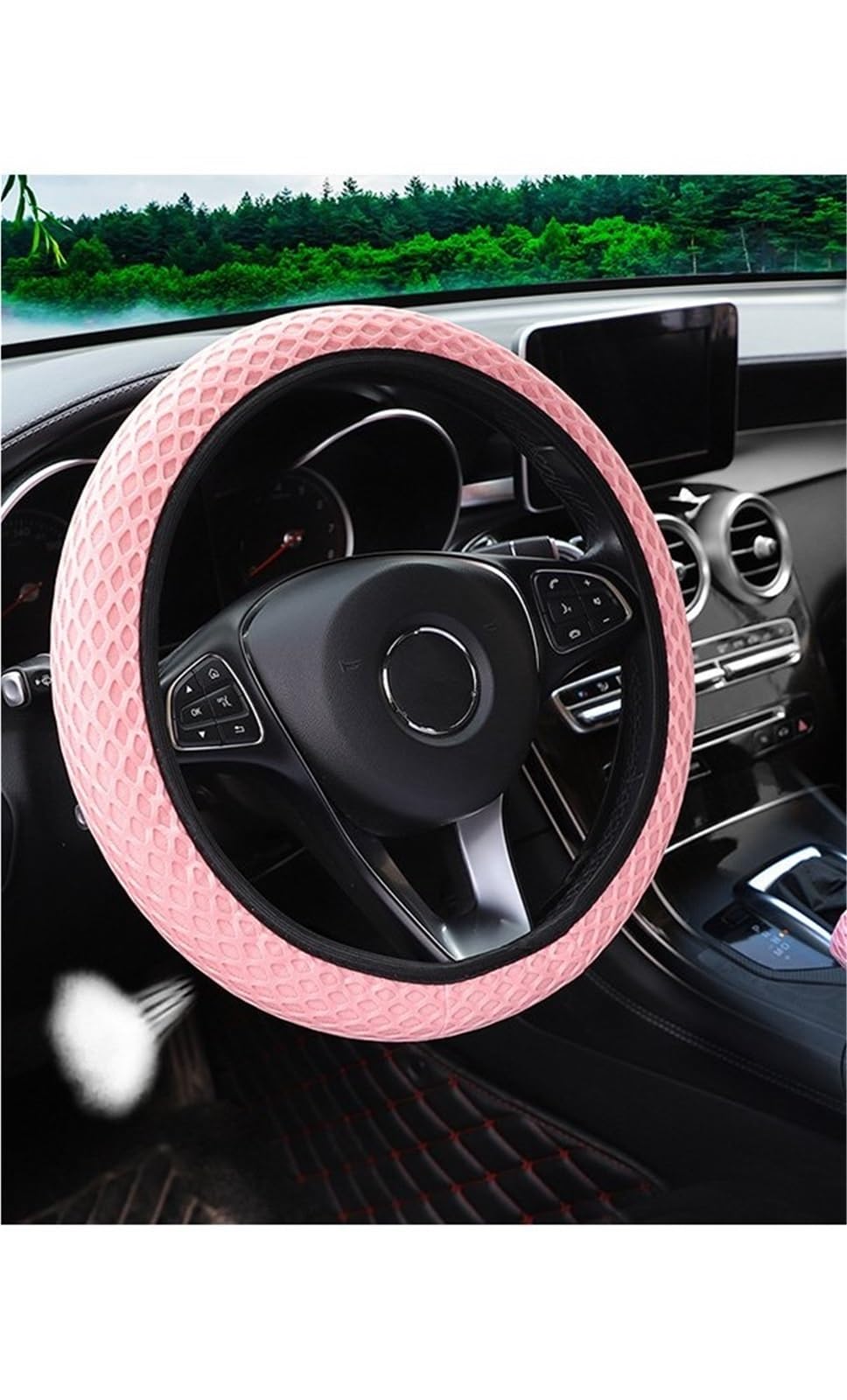 Lenkradbezug Massage-Mesh-Tuch Atmungsaktiv Für Auto Ohne Innenring Lenkradabdeckung Handbremsabdeckung, Griffabdeckung 36.8–38.1 cm (14.5–15 Zoll) Lenkradhülle(Pink) von WYLWSHA