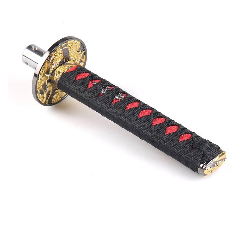 Schaltgetriebe Universal JDM Katana Samurai Schwert Schaltknauf Shifter 200mm Mit Adapter Schaltknauf Auto Schaltknauf Abdeckung(Black with Red) von WYLWSHA