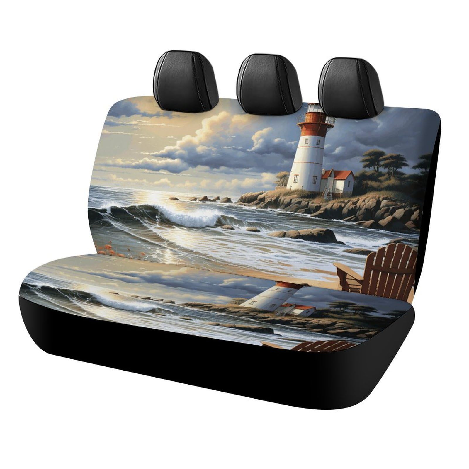 WYUSPGK Autositzbezug Sea Lighthouse Sandbeach Print Rücksitzbezug Auto Sitzbezug Universal Autositzbezug Autositzschoner von WYUSPGK