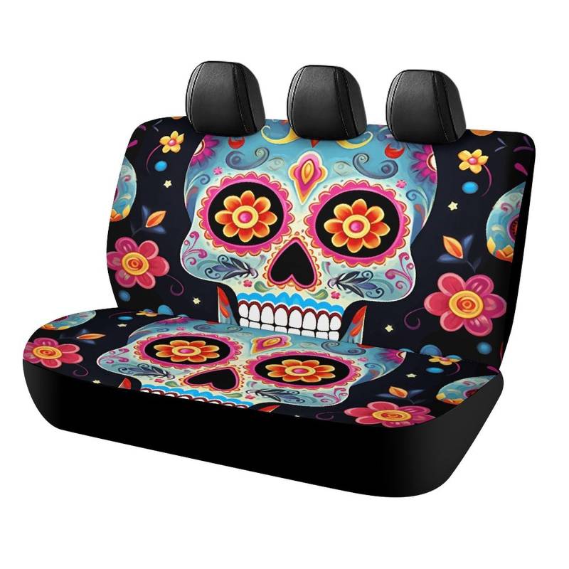 WYUSPGK Autositzbezug Sugar Skulls Print Rücksitzbezug Auto Sitzbezug Universal Autositzbezug Autositzschoner von WYUSPGK