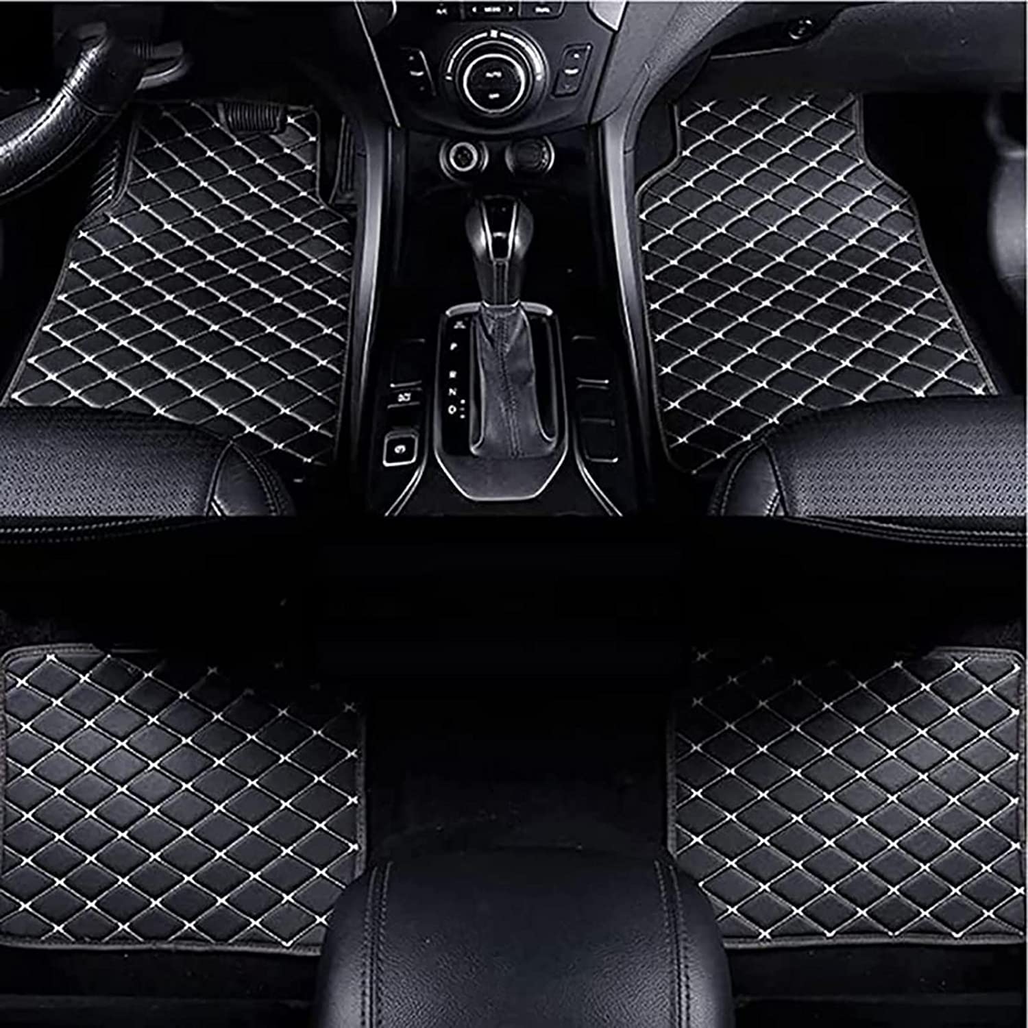 Auto Fußmatten für Jeep Wrangler with Cup Holder 2018-2022 2023 2024 2025, PU Leder Autoteppiche Antirutsch Bodenmatte Wasserdicht Matten Innenraum Zubehör,A-Black White von WYWNQ