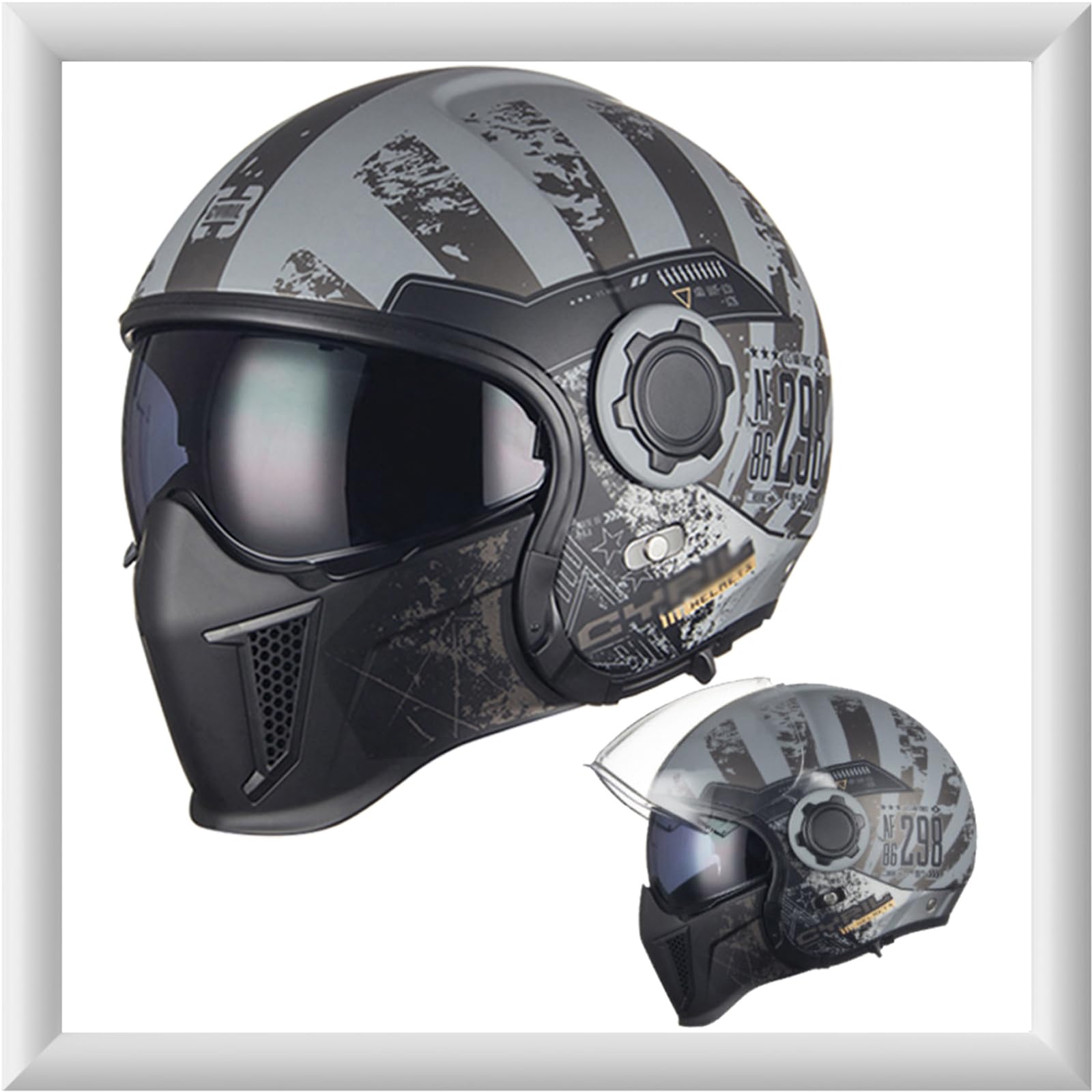 Motorrad Jethelm für Damen und Herren mit Doppelvisier - Vintage Motorradhelm Integralhelme mit ECE 22.05 Zulassung - Abnehmbares Kinn - Modularer Halboffener Helm - Coole Persönlichkeit von WYXAXNM