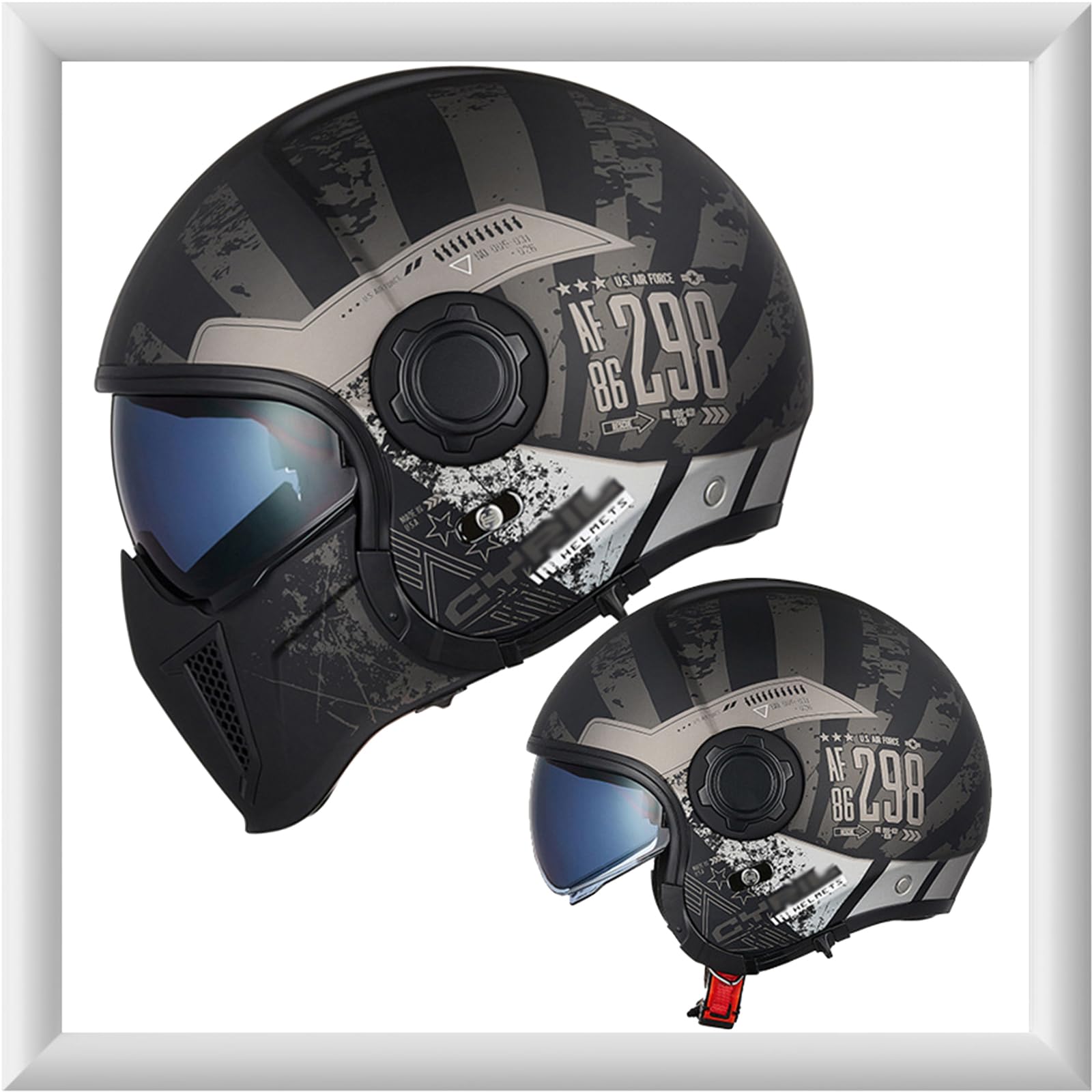 Motorrad Jethelm für Damen und Herren mit Doppelvisier - Vintage Motorradhelm Integralhelme mit ECE 22.05 Zulassung - Abnehmbares Kinn - Modularer Halboffener Helm - Coole Persönlichkeit von WYXAXNM