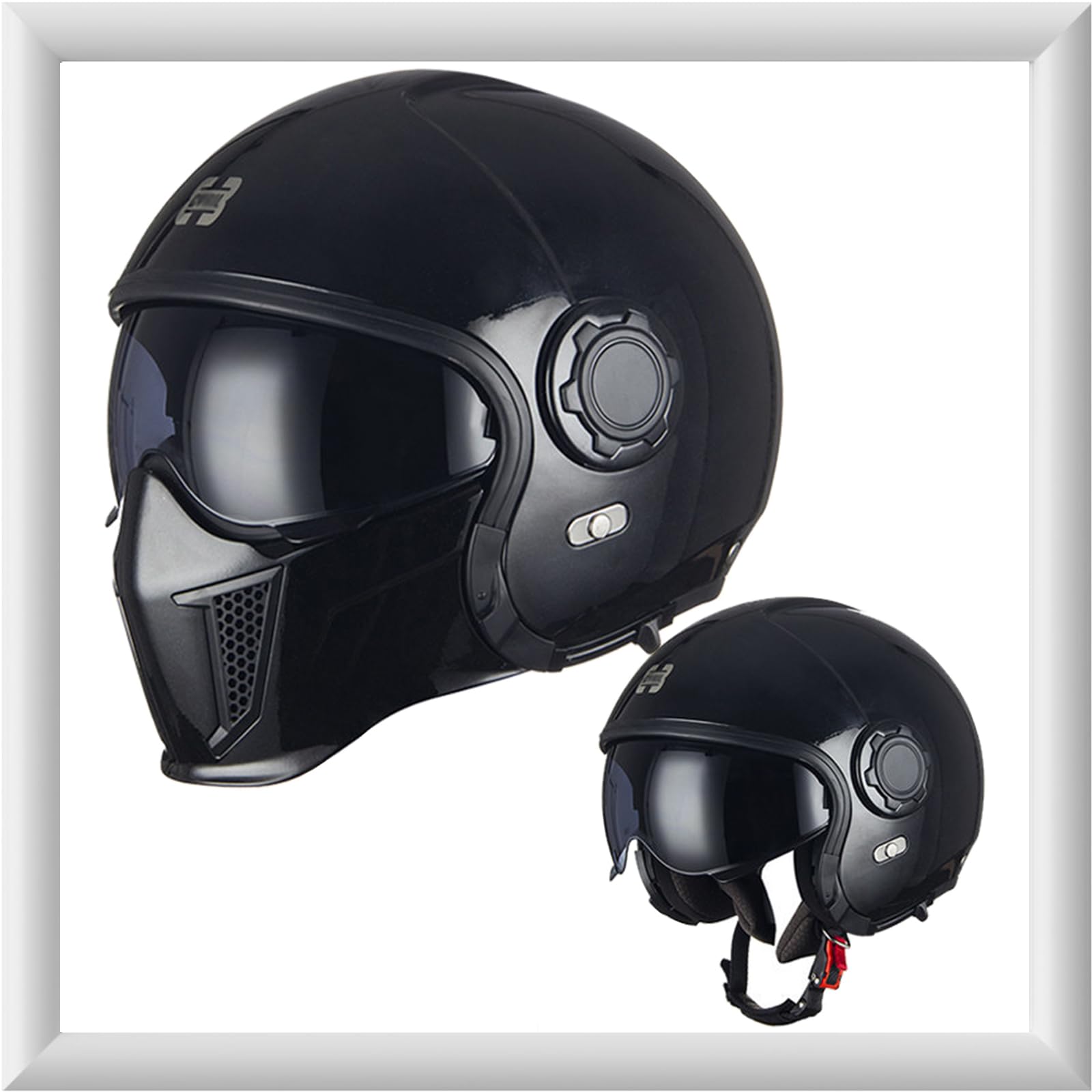 Motorrad Jethelm für Damen und Herren mit Doppelvisier - Vintage Motorradhelm Integralhelme mit ECE 22.05 Zulassung - Abnehmbares Kinn - Modularer Halboffener Helm - Coole Persönlichkeit von WYXAXNM