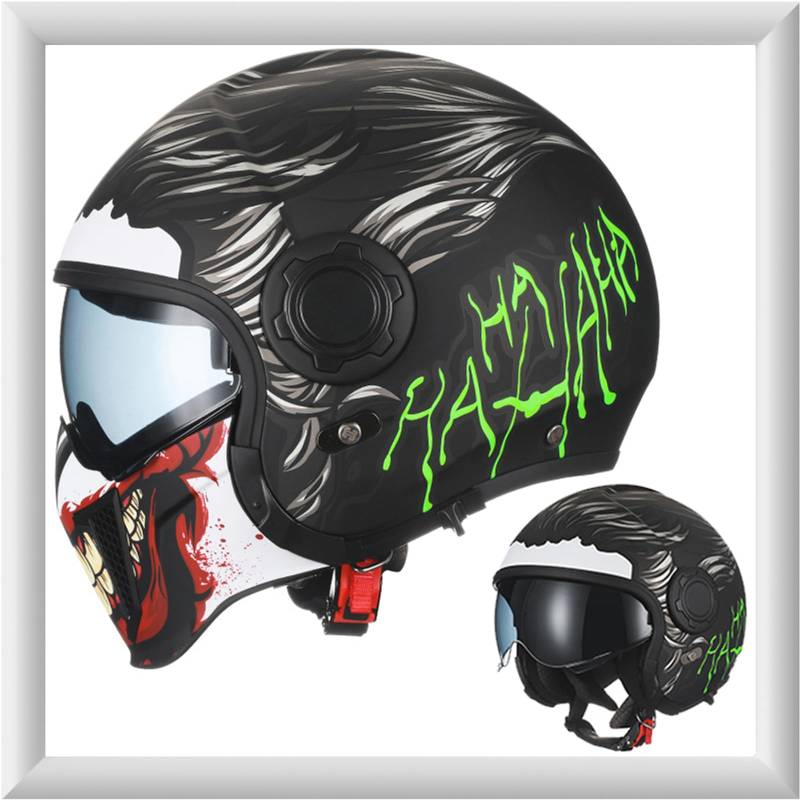 Motorrad Jethelm für Damen und Herren mit Doppelvisier - Vintage Motorradhelm Integralhelme mit ECE 22.05 Zulassung - Abnehmbares Kinn - Modularer Halboffener Helm - Coole Persönlichkeit von WYXAXNM