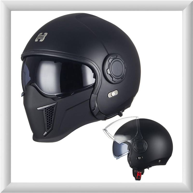 Motorrad Jethelm für Damen und Herren mit Doppelvisier - Vintage Motorradhelm Integralhelme mit ECE 22.05 Zulassung - Abnehmbares Kinn - Modularer Halboffener Helm - Coole Persönlichkeit von WYXAXNM