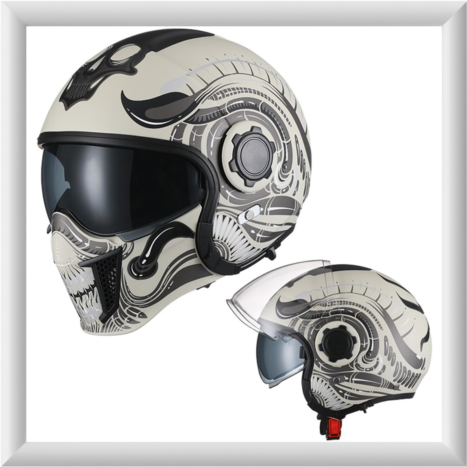 Vintage Motorradhelm, Herren Damen Jethelm mit Doppelvisier, Motorrad Helm für Roller Moped Cruiser Chopper - Breiter Sichtwinkel Sturzhelm - DOT/ECE Zertifizierung Multifunktion Helm von WYXAXNM