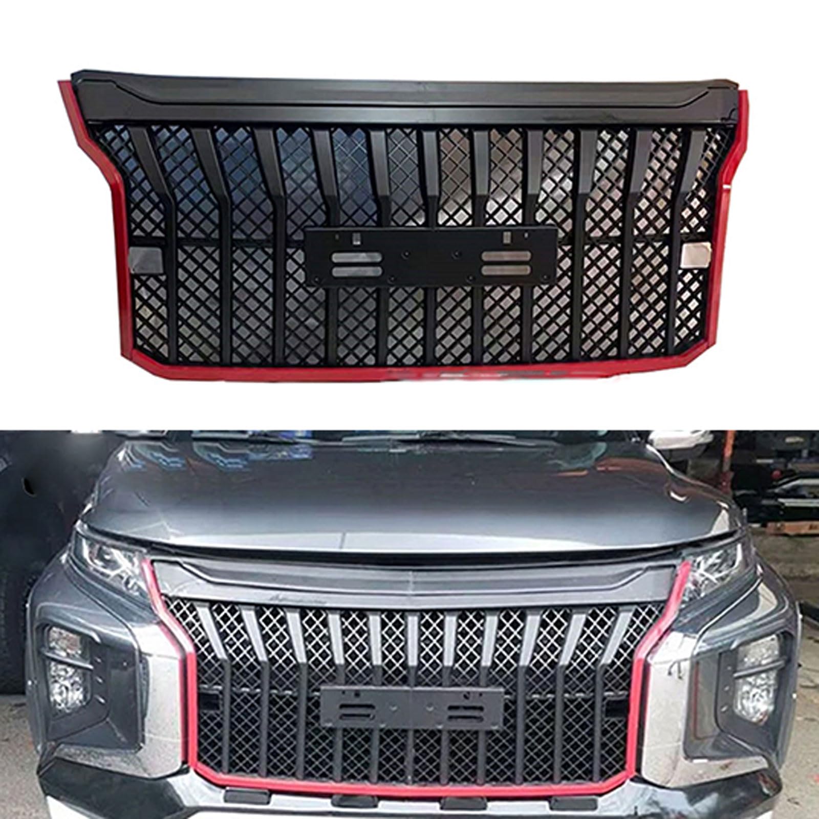 Auto Front Kühlergrill für Mitsubishi Triton L200 2019 2020 2021, Frontstoßstange Kühlergrille Radiator Grille, Auto Tuning Zubehör,Black von WYXFCBF