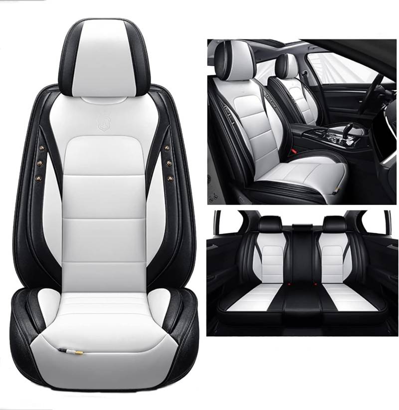 WYZBQQH Universal Car Seat Covers Leather Full Set, to Fit Most Cars, Side Airbag Compatible(White Standard) von WYZBQQH