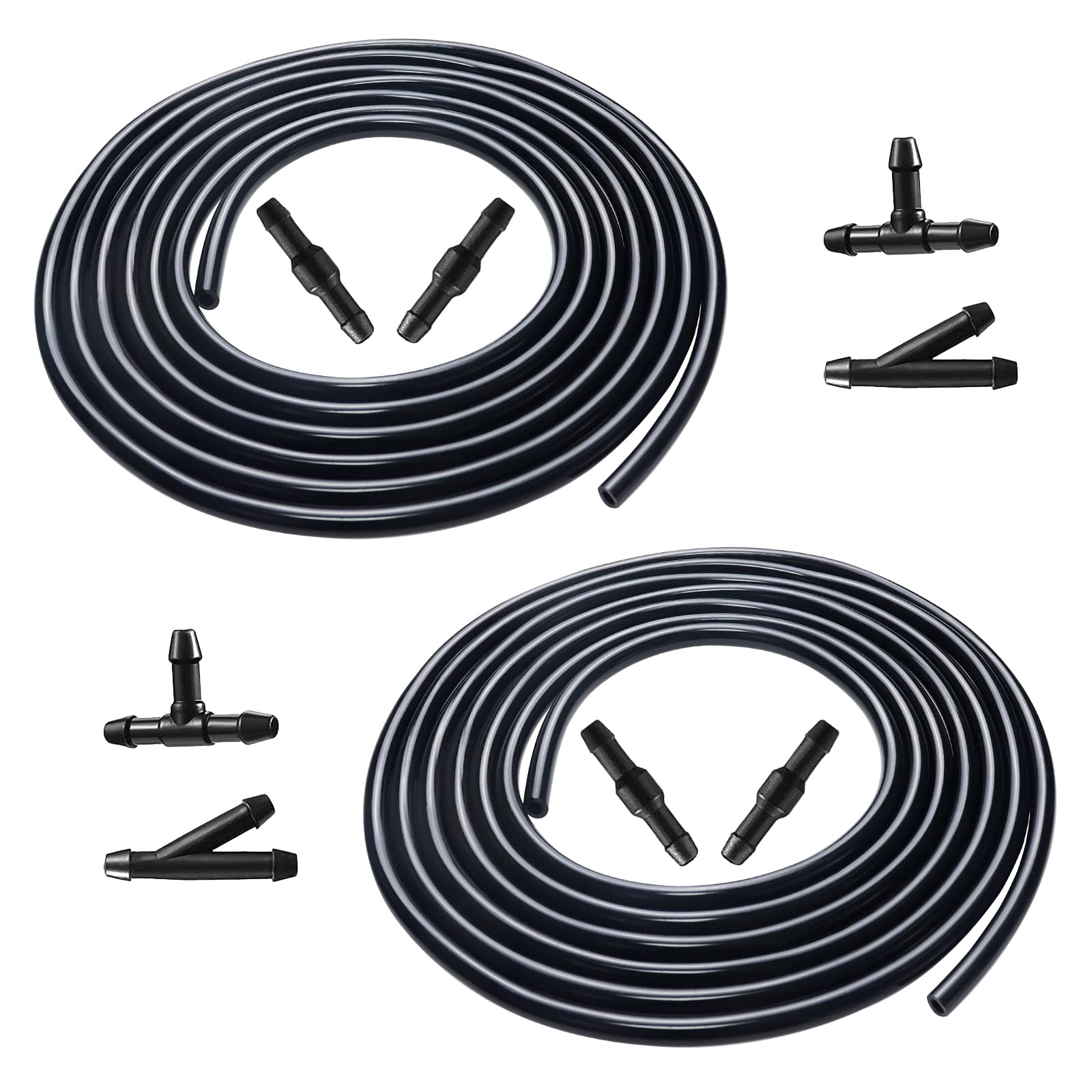 WZYTEU 2 Set Unterdruckschlauch 4mm, Universal Wischwasserschlauch mit 8 Stück Schlauchverbinder für Scheibenwischer Wischerarm/-blatt (Ø 4 mm innen, 3m Meter) von WZYTEU