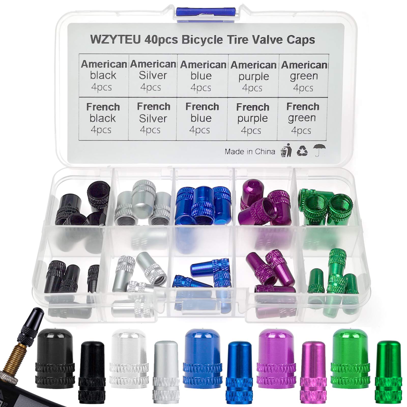 WZYTEU 40 Stücke Ventilkappen Fahrrad, Mehrfarbige Aluminiumlegierung Ventildeckel Fahrrad zur Verhinderung von Luftleckagen und Staubdicht (Französisch + Amerikanisch) von WZYTEU