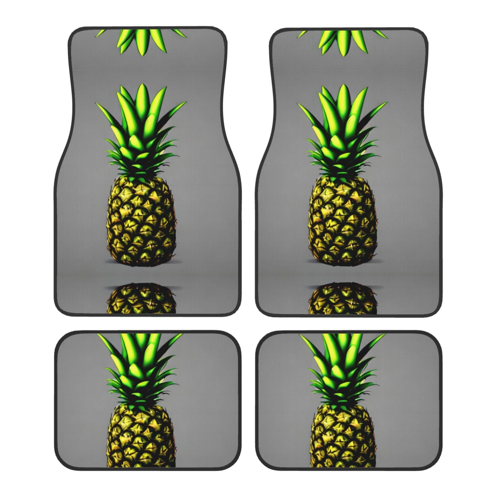 WZYWHJ Auto-Bodenmatten mit Cartoon-Ananas-Drucken, 4-teiliges Set, strapazierfähiges Polyester, leicht zu reinigen, rutschfeste Unterseite von WZYWHJ