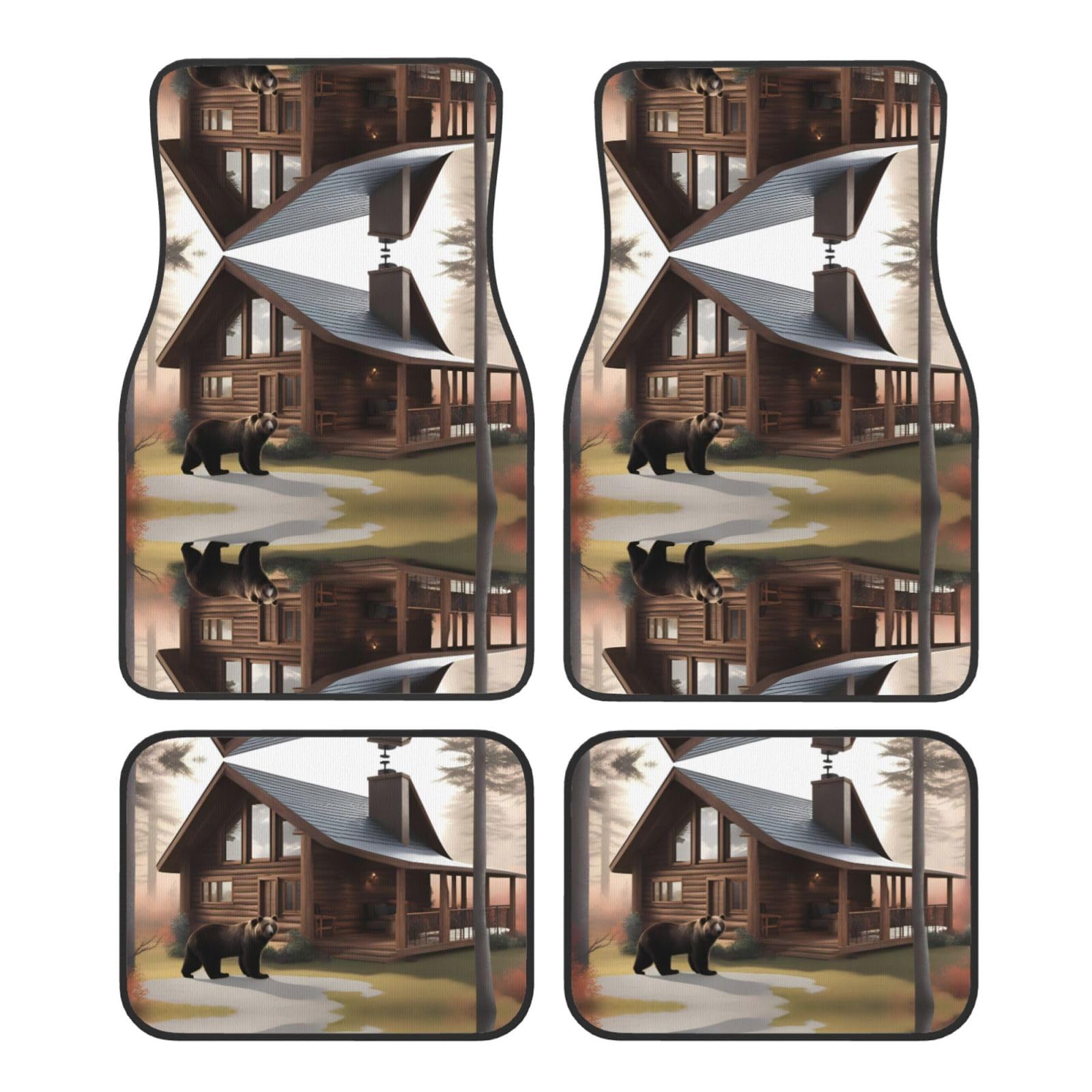 WZYWHJ Bear and the Lodge Muster Qualität Auto Fußmatten Set von 4 - strapazierfähiges Polyester, leicht zu reinigen, rutschfeste Unterseite von WZYWHJ