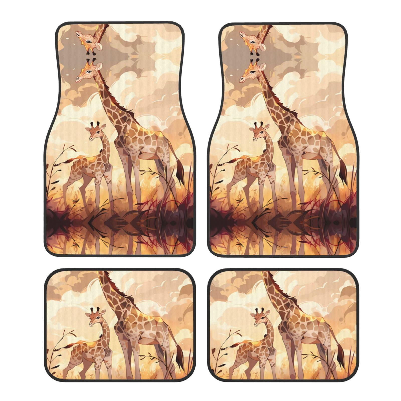 WZYWHJ Giraffe Mutter und Kind Prints Qualität Auto Fußmatten Set von 4 - strapazierfähiges Polyester, leicht zu reinigen, rutschfeste Unterseite von WZYWHJ