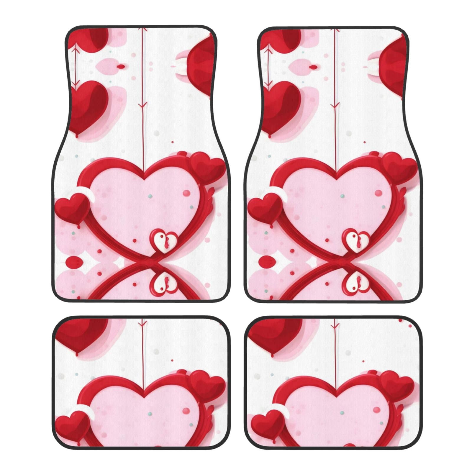 WZYWHJ Little Red Heart Prints hochwertige Auto-Fußmatten, 4-teiliges Set, strapazierfähiges Polyester, leicht zu reinigen, rutschfeste Unterseite von WZYWHJ