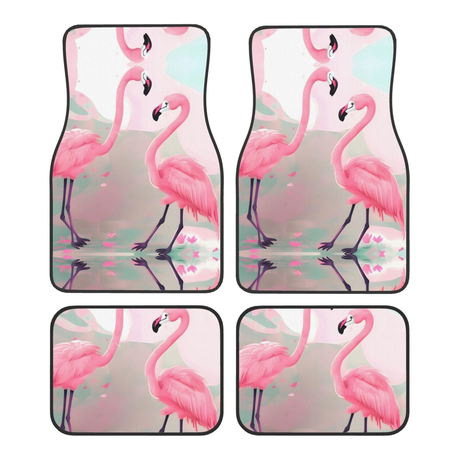 WZYWHJ Love Flamingo Prints hochwertige Auto-Fußmatten, 4-teiliges Set, strapazierfähiges Polyester, leicht zu reinigen, rutschfeste Unterseite von WZYWHJ